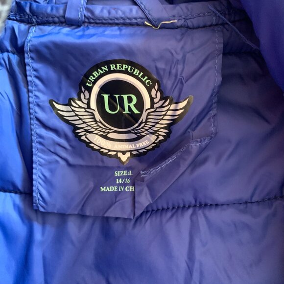 URBAN REPUBLIC BOYS HOODED BLACK PUFFER JACKET SIZE L 14/16 NYLON POLYESTER - Picture 9 of 11